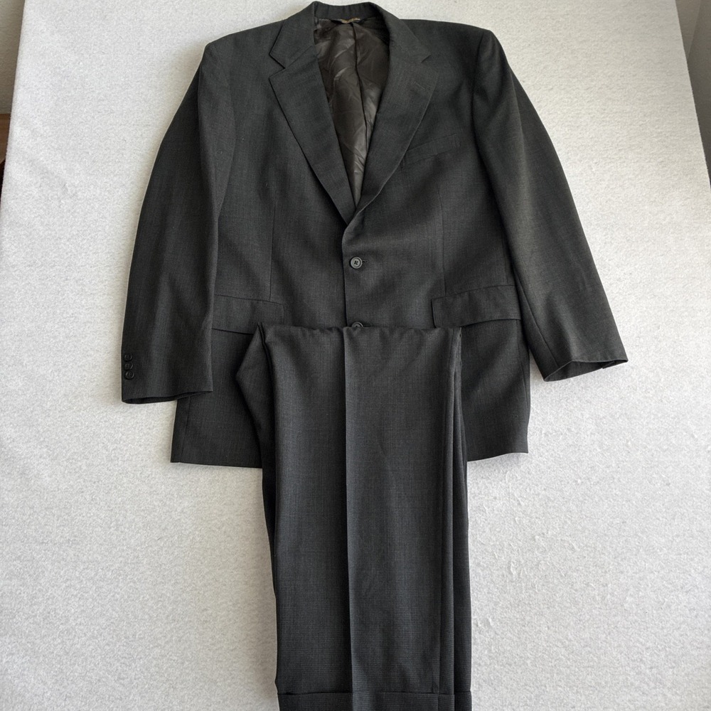 Brooks Brothers 43R 38x32 Gray Micro Houndstooth Wool Brooksease Mens Suit USA